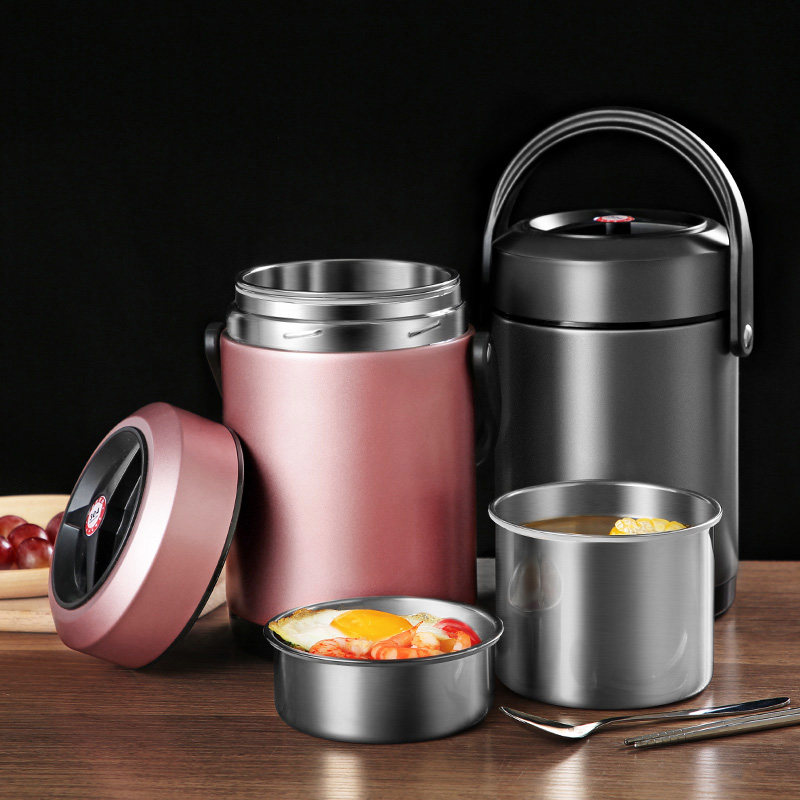 Triple layer vacuum stainless steel lunch box portable large capacity meal barrel insulated barrel overlong 24 hours with stockpot office worker