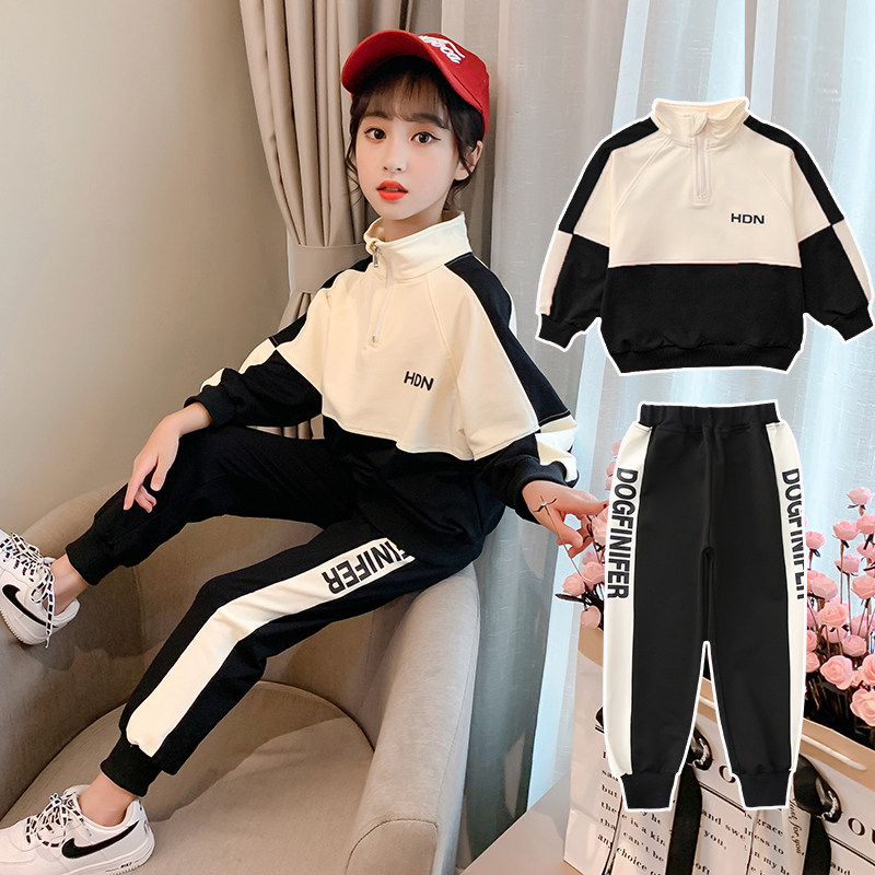 Hong Kong tide brand girls' spring clothing 2021 new Western style Korean version of the children's Internet celebrity sports suit two-piece set