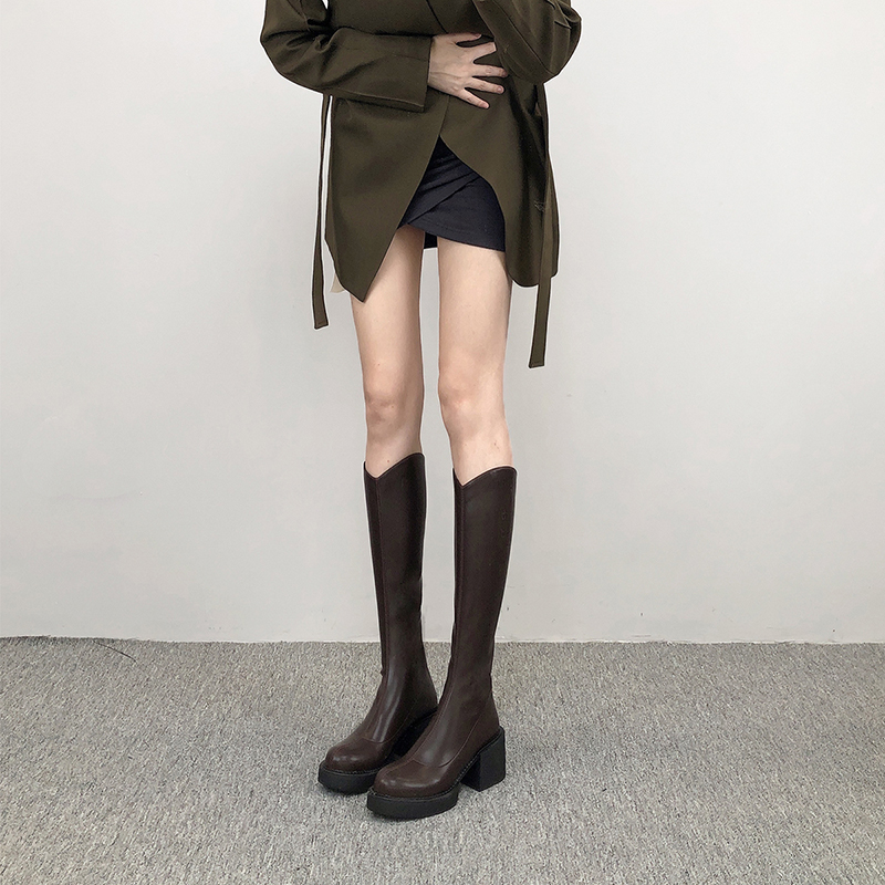 Long boots, women's riding boots, thick legs, autumn thick soles, thin and small stature
