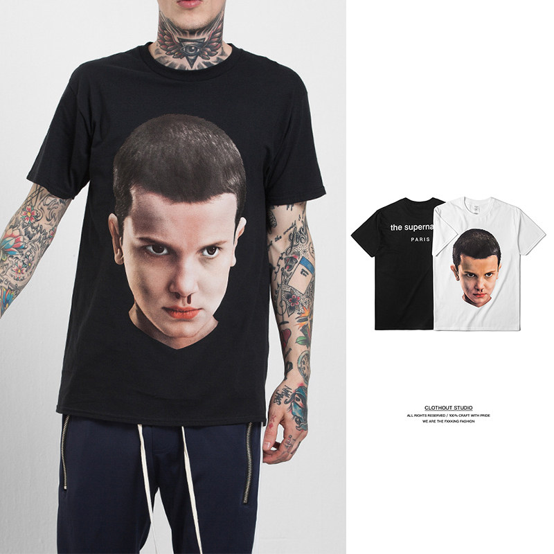 夏新款欧美怪奇物语人物印花eleven纯棉薄短袖T恤修身男青年情侣