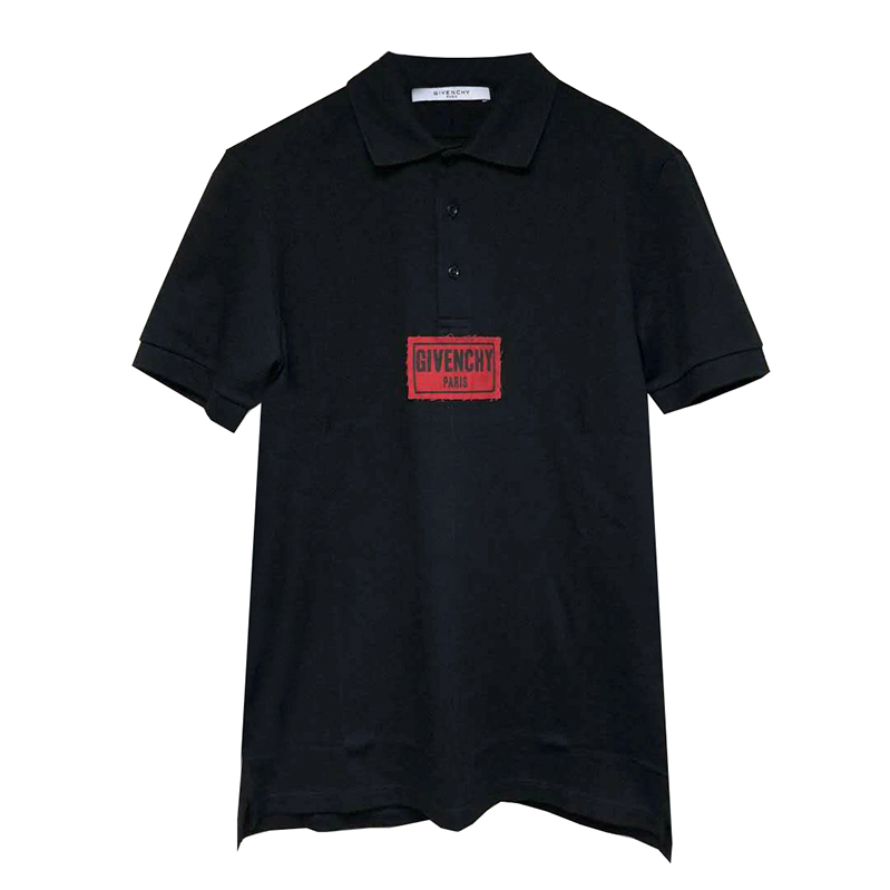 Givenchy/Givenchy Gvc 18Ss Red Letter Logo Black Polo Shirt Short-Sleeved T-Shirt Tee