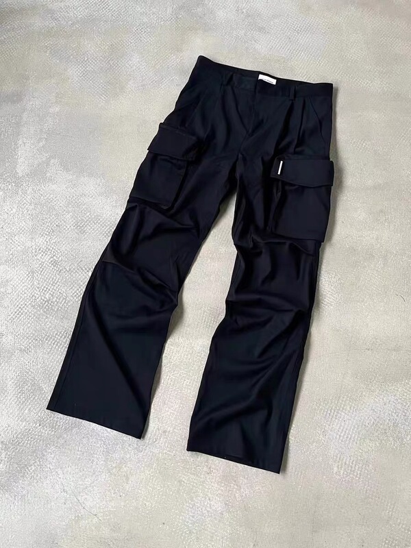 Hide in Hills Cargo Pants Large Pocket Flared Black Khaki Casual Work Pants