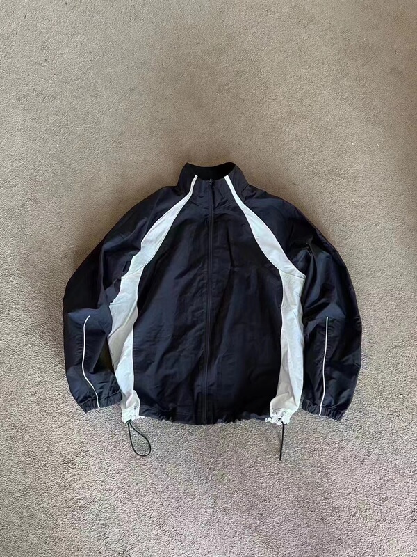 Purey 23Aw Parachuter Jacket Black and White Color-Blocked Paratrooper Coach Jacket Windbreaker Coat