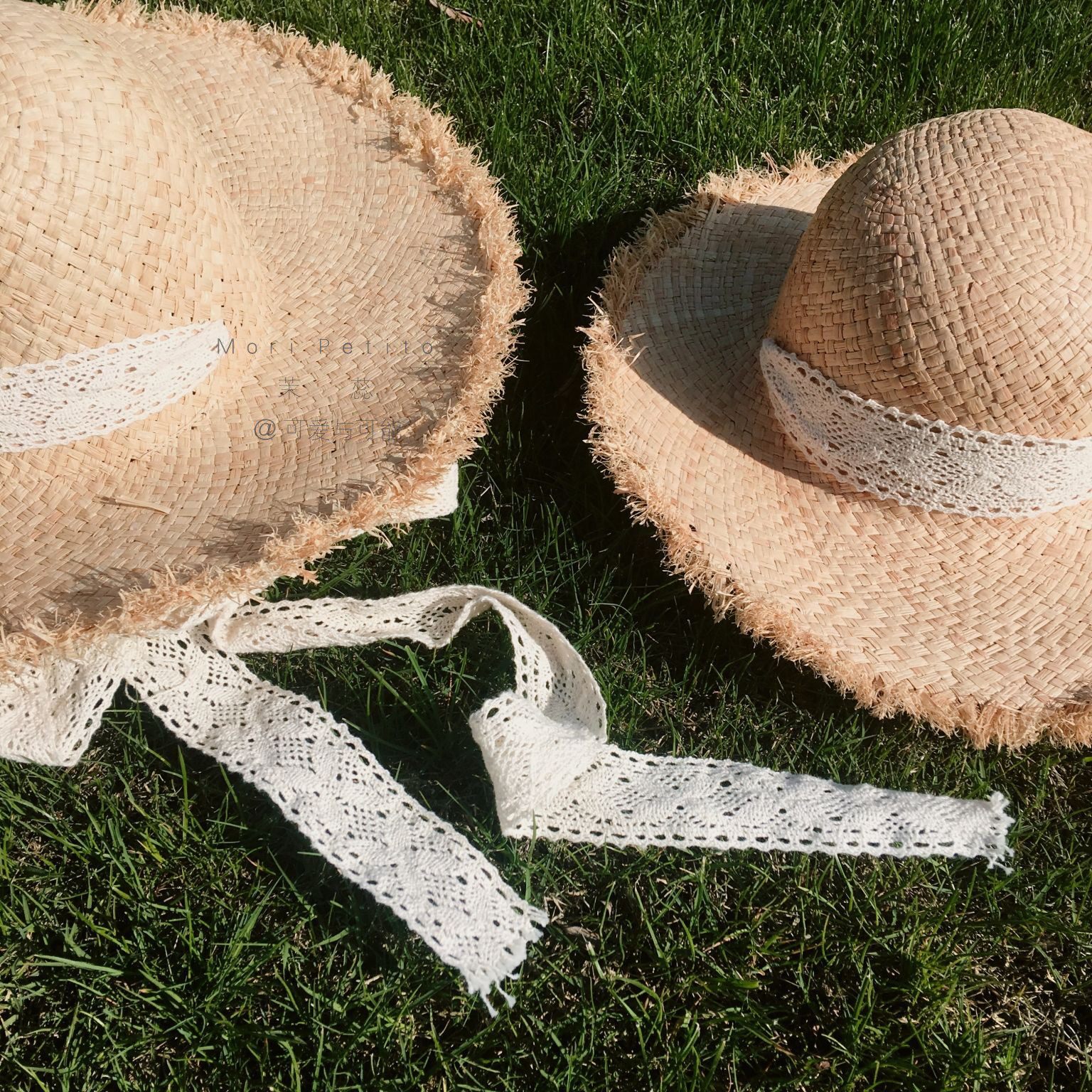 Children's straw hat holiday parent-child hat mother and girl straw hat female summer small fresh tie sweet and cute beach shade