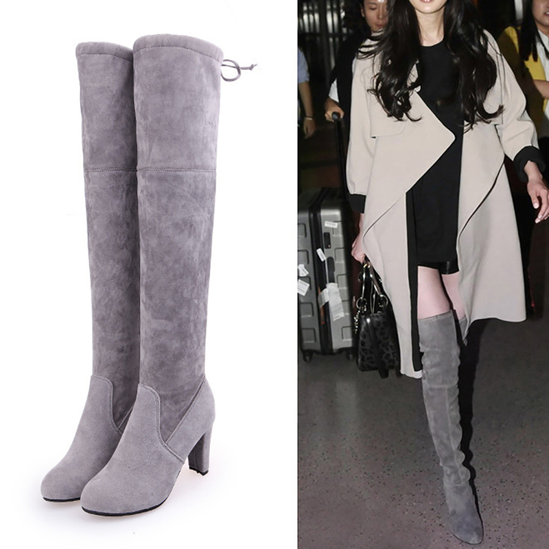 35-43 Large Size New Suede Over-The-Knee Boots Thick Heel High Heel Boots Cross-Dressing Fashion Women's Boots Cos European and American Long Boots