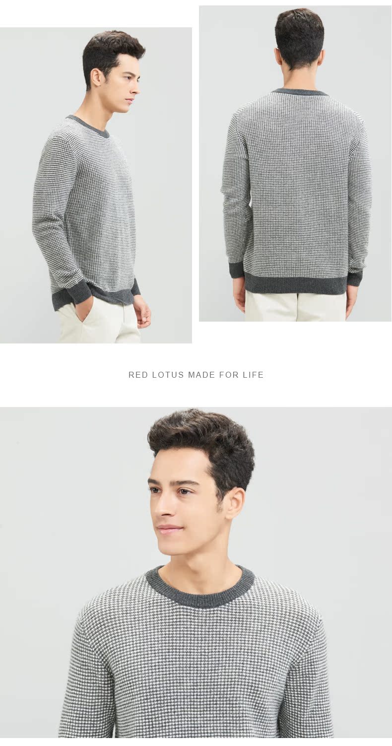 Honglian HỒNG LIAN mùa thu và mùa đông mới áo len cashmere vòng cổ của nam giới áo thun áo len đáy khí thoải mái ấm áp