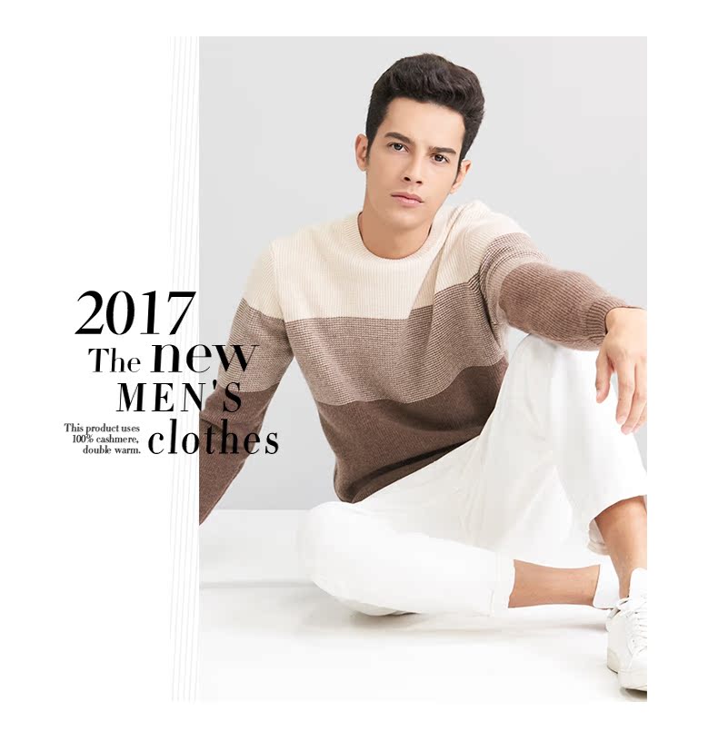 Honglian HỒNG LIAN mùa thu và mùa đông mới áo len cashmere dày vòng cổ của nam giới áo thun khí thoải mái ấm áp