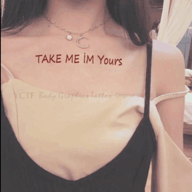 Yicai Tengfei chest English tattoo stickers Waterproof Tattoo stickers Female sense tattoo stickers Small fresh long-lasting simulation