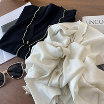 Elegant ice silk knitted cardigan short sleeve 2021 summer V-neck small fragrant storm wave edge jacket Loose small jacket