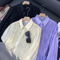 85% days silk giant good-looking Retro wind Heavy workout Swept Folds Design Sensation Shirt Woman Long Sleeve Shirt 21 Summer New