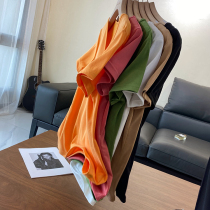 Pure Color Pituitary Ice Silk T-shirt Woman Fit Three Acetate Short Sleeve Compassionate Beat Bottom Blouse Thin summer 2021 New
