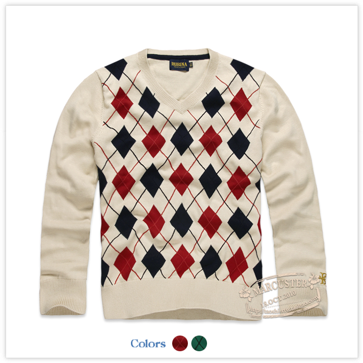 RUBINA2017 mùa thu mới cho nam áo len cotton cổ chữ V áo len RAMM23150 - Kéo qua thời trang nam