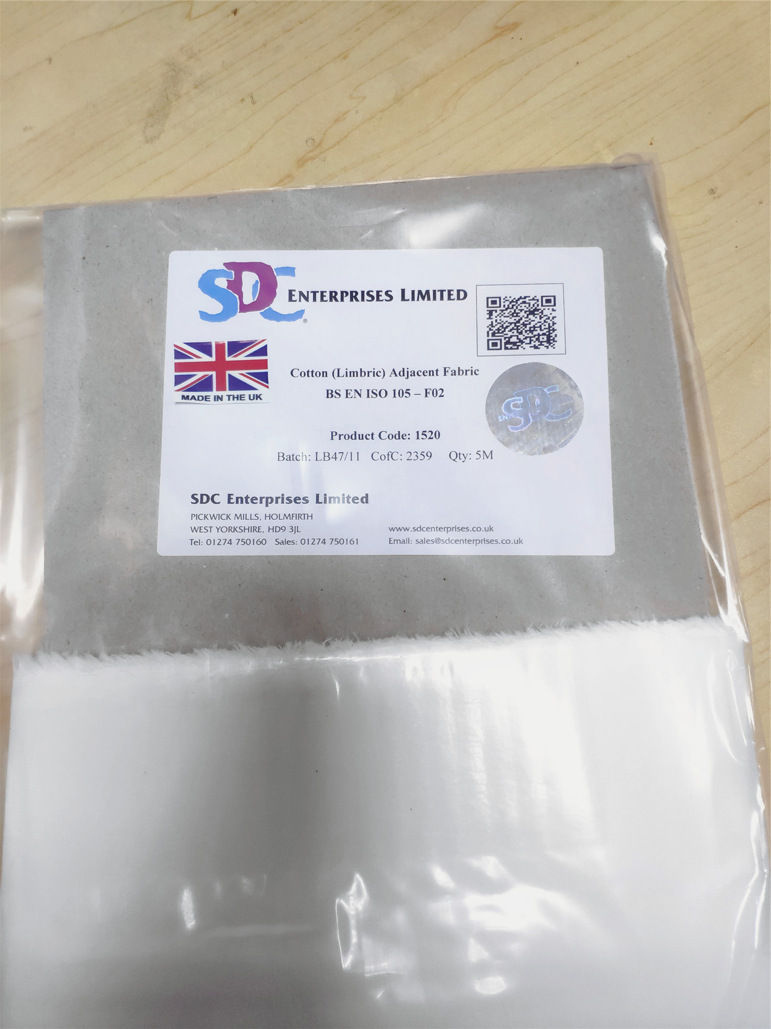 SDC#1520 Cotton Single Fiber attached 5 m Pack EU KM Single Fiber BS EN ISO105-F02 pressed cotton