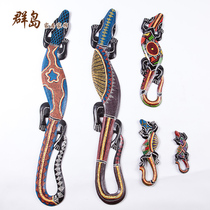 Promotion Gecko solid wood carving Southeast Asian style wall decoration painted animal pendant crafts home living room wall decoration