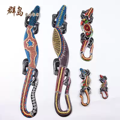 Promotional gecko solid wood carving Southeast Asian style wall decoration painted animal pendant craft gift decoration home living room wall decoration