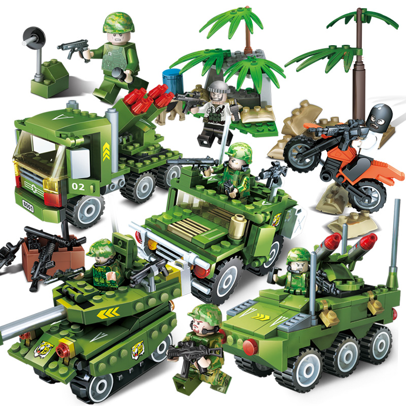 Lego brick children plastic 12 pieces of small particles 8 toys boys 6-10 years old 5 gifts military paparazzi