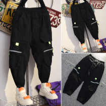 Boy plus velvet pants 2021 New medium big children autumn and winter clothes thick long boy foreign style casual overalls tide