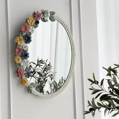 JZ015 French pastoral American retro old wrought iron flower decoration mirror powder room bathroom makeup mirror