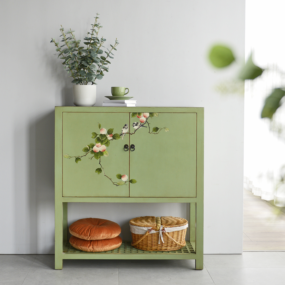 GZ011 New Chinese-style solid wood drawing flowers hand-painted entry door multi-layer storage cabinet porch decoration cabinet dining cabinet storage cabinet