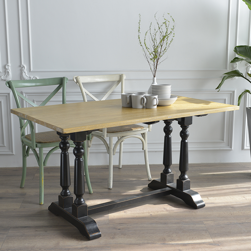 ZZ003 American-style European country style solid wood two-color mix-and-match restaurant table dining table workbench