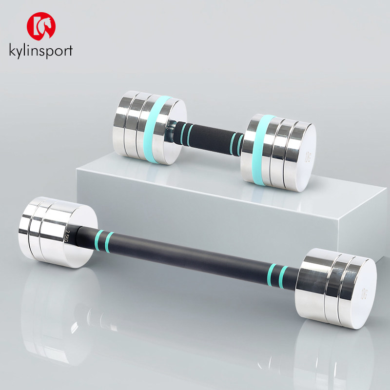 KYLIN SPORT可调节电镀哑铃实心纯钢圆头家用健身力量训练杠铃