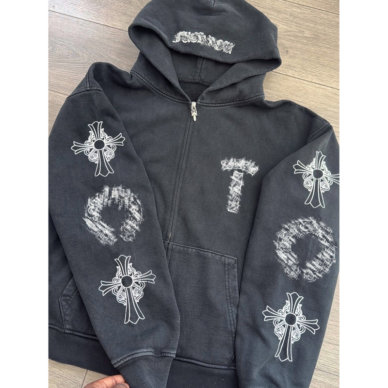 (Almost Ready) Self-Made Soap and Water Washed Vintage Sanskrit Zipper Hoodie Jacket Vintage