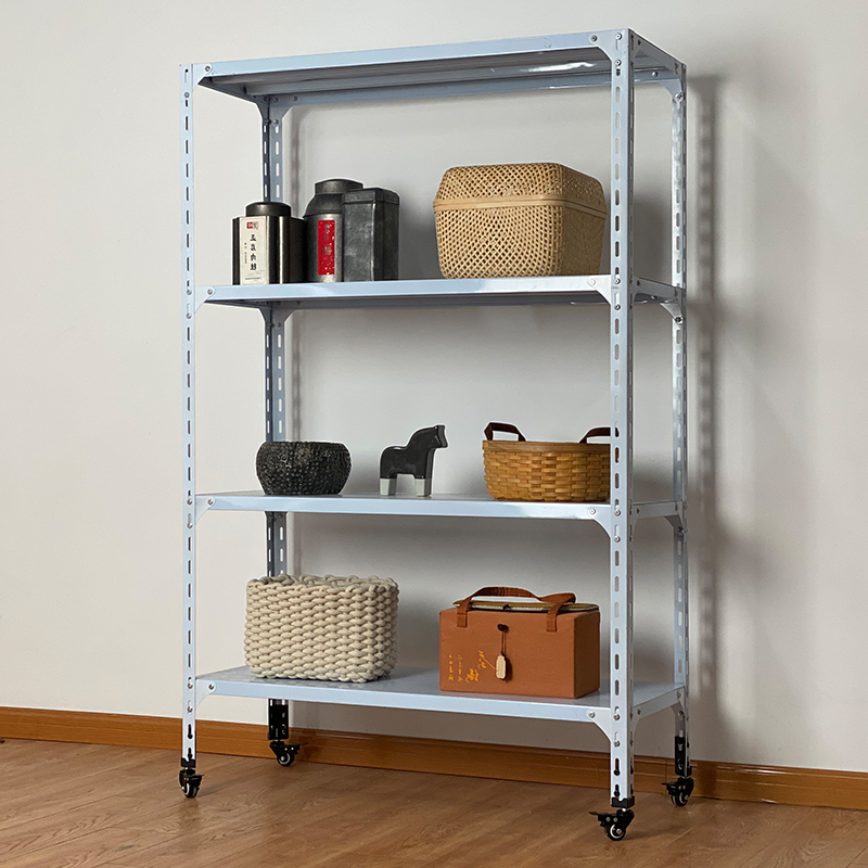 Household Belt wheel removable shelves storage angle steel display stand balcony storage shelf multi-layer active iron frame