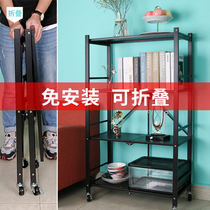 Kitchen crevice foldable shelf Multi-layer floor-standing removable microwave oven storage shelf with wheels Layered