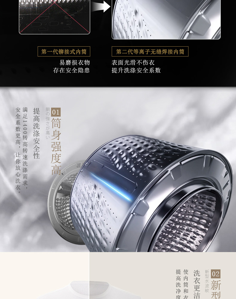 三洋 Radi10 智能变频滚筒洗衣机 10公斤大容量 洗净比1.03 图3