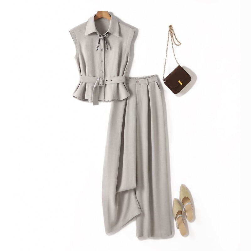 Fashionable Women's Summer Suit with a High-End Feel, Linen Shirt and Wide-Leg Pants, Old Money Style, Relaxed and Elegant, High-End Two-Piece Set