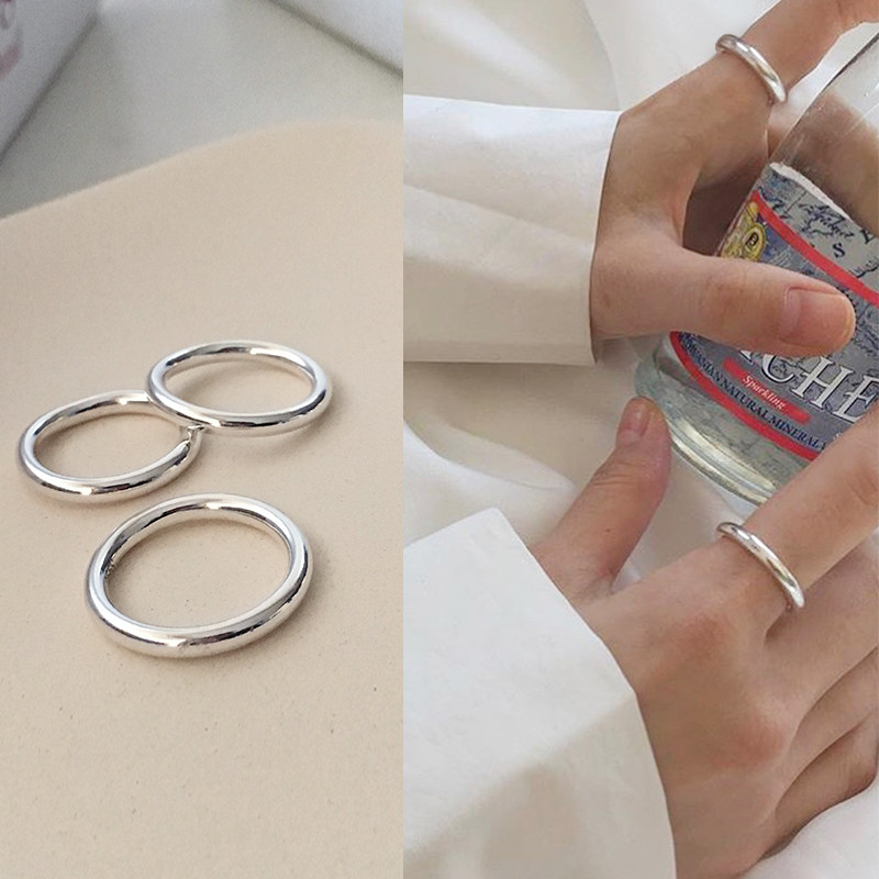 S990 foot silver sterling silver Korean handmade simple and wild smooth circle plain silver thick section index finger tail ring does not fade