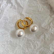 Brother-in-law gas field France celi European and American brass bag gold gilded ring circle large pearl earrings earrings woman