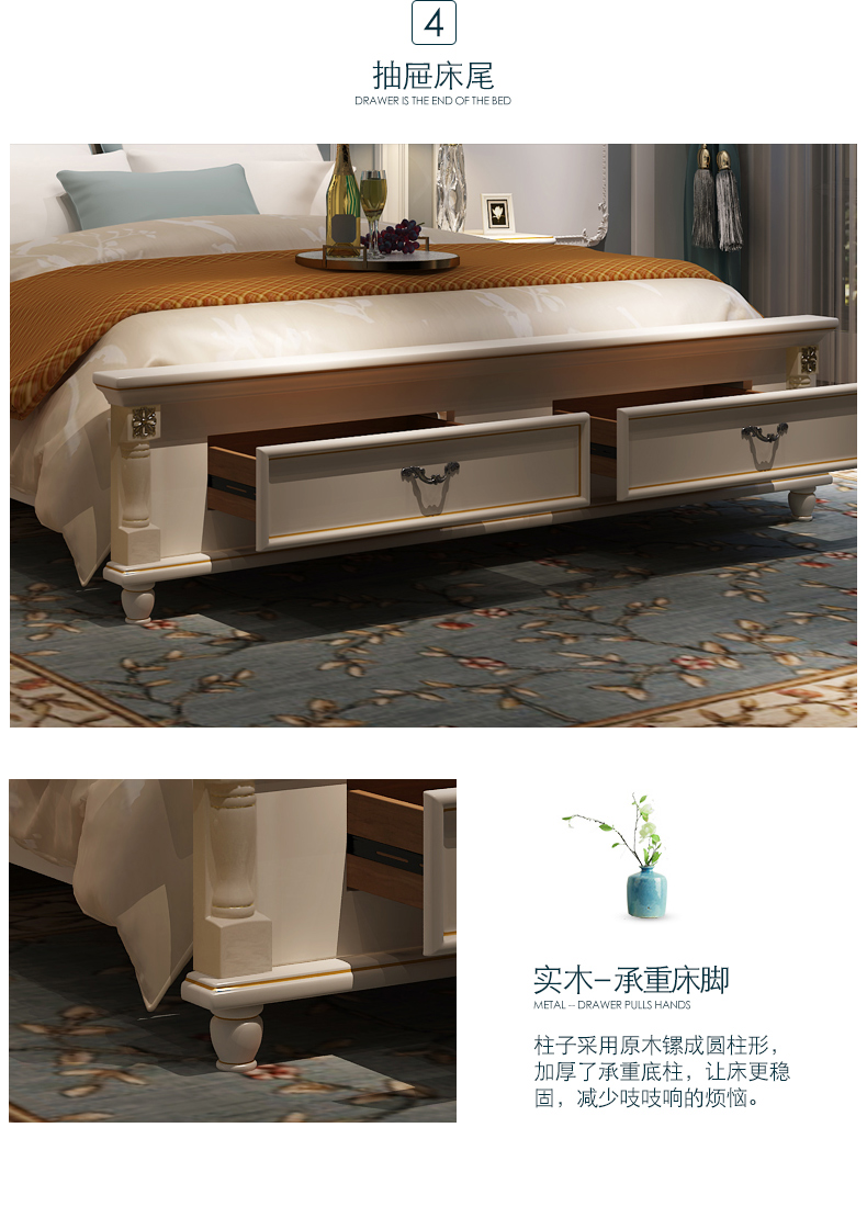 Covent Mỹ ánh sáng giường sang trọng giường ngủ châu Âu Bed Pháp đúp giường 1.8 hôn nhân lưu trữ trên giường chính giường nội thất công chúa - Giường giường gỗ