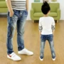 Quần bé trai quần mới quần jeans trẻ em quần đơn xuân hè và hè hè Trẻ lớn mặc quần chân mỏng thủy triều - Quần jean quần legging bé gái