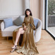 dollytang texture gilt luster dress design sense deep V neck slit large swing small dress can be worn daily