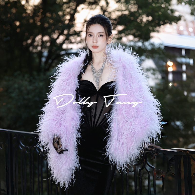 Dollytang Duojia Ultra-Fluffy and Extravagant Feather Shawl, Atmospheric Dress Accessory, Ostrich Fur Coat