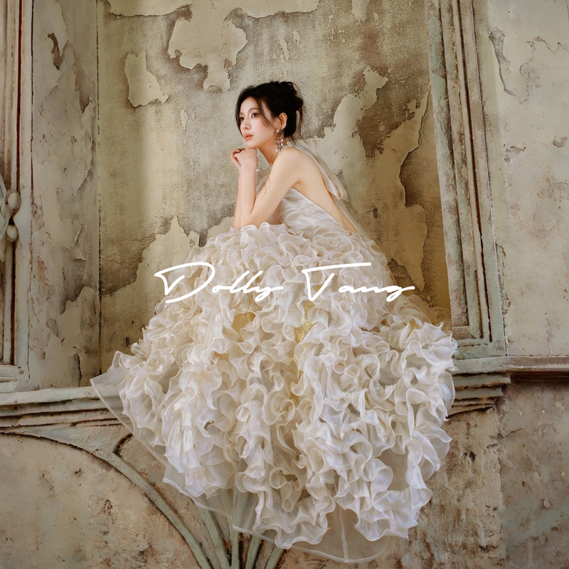 Dollytang [Puff] Heavy Craft Three-Dimensional Ruffled Halter Neck Dress Light Luxury Backless Robe Gown