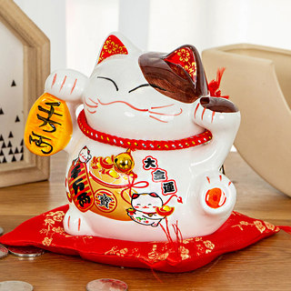 Lucky Cat Ornament for Front Desk, Home, Office, Cashier Counter, Ceramic Fortune Cat, Promotion, Opening Gift, Mini Authentic