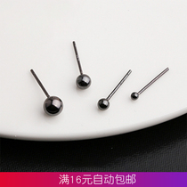 Black earrings female sterling silver cool handsome ear stick male simple hypoallergenic ear needle raising ear stick small ear bone bean ear jewelry