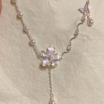 S925 sterling silver purple flower pearl necklace high-end