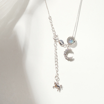  Unicorn star moon necklace sterling silver moonstone moon clavicle chain female Korean version of simple student personality temperament net red