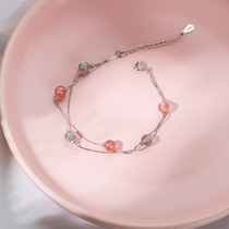 Moonlight Stone Bracelet Female Sterling Silver Student Simple Moonlight Forest Strawberry Crystal Stricker