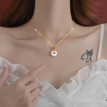 925 Sterling Silver Hetian jade necklace light luxury niche design lotus leaf pearl pendant safe buckle vintage choker women