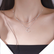 925 sterling silver star Moon double necklace female light luxury senior niche design sense 2021 New Tide choker