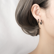 Sterling silver octagonal ear buckle cold wind Joker personality hip hop Net red circle earrings to sleep without picking earrings