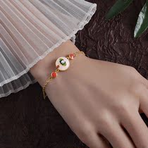 925 Sterling Silver Hetian Jade Bracelet ins niche design Chinese style retro lotus leaf Pearl safety buckle jewelry girl