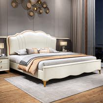 American style bed light luxury zhen leather bed master bed nuptial bed 1 8 meters double header level Kraft simple modern