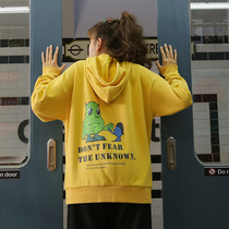 Ant q baby hooded pullover sweater female autumn 2020 new Korean long sleeve Joker loose print top