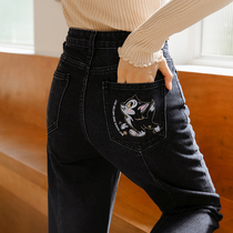 Korean version of high waist jeans Women 2020 autumn and winter New straight tube thin ankle-length pants Super fire Net red trousers tide