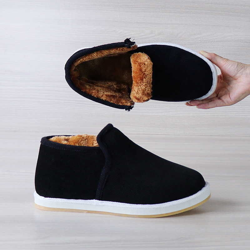 Cotton shoes women plus velvet new middle-aged men and women shoes soft bottom non-slip beef tendon bottom black cloth shoes cotton shoes women winter